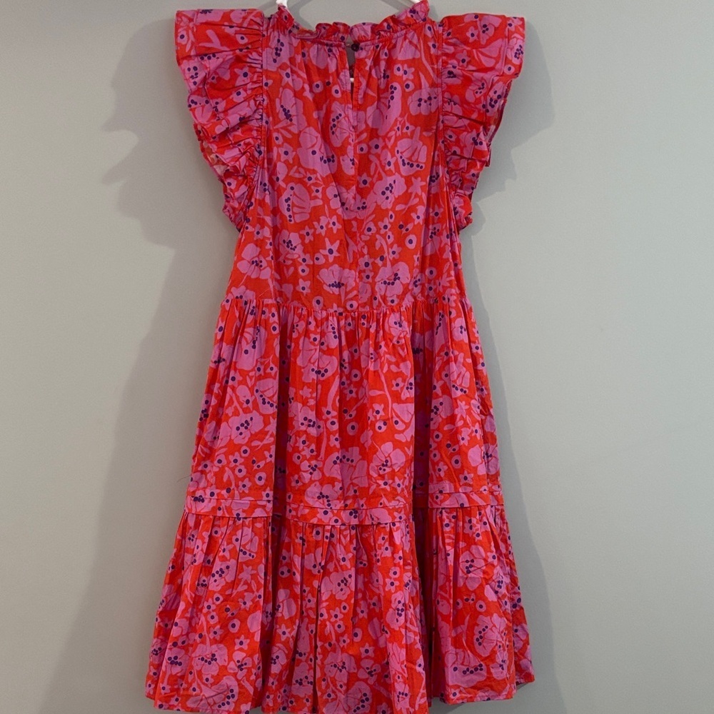 Bright Pink Floral Tiered Midi Dress with Ruffle Sleeves - Picture 3 of 3